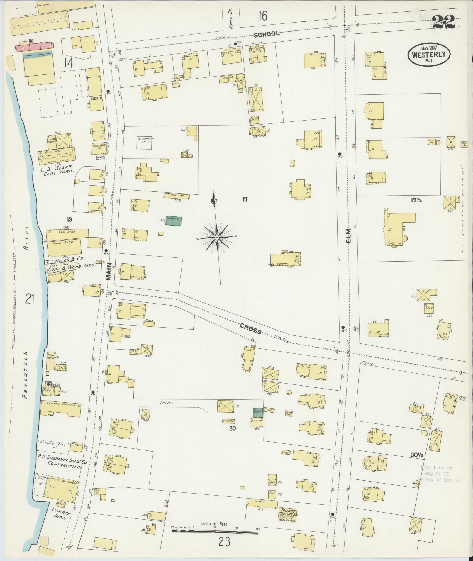 Sanborn Fire Insurance Map from Westerly, Washington County, Rhode Island (1907), Sheet #0022 - Historic Sanborn Fire Insurance Map Print, vintage old map wall art, antique decor, genealogy gift, Rhode Island Rhode Island map