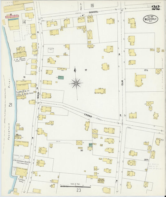 Sanborn Fire Insurance Map from Westerly, Washington County, Rhode Island (1907), Sheet #0022 - Historic Sanborn Fire Insurance Map Print, vintage old map wall art, antique decor, genealogy gift, Rhode Island Rhode Island map