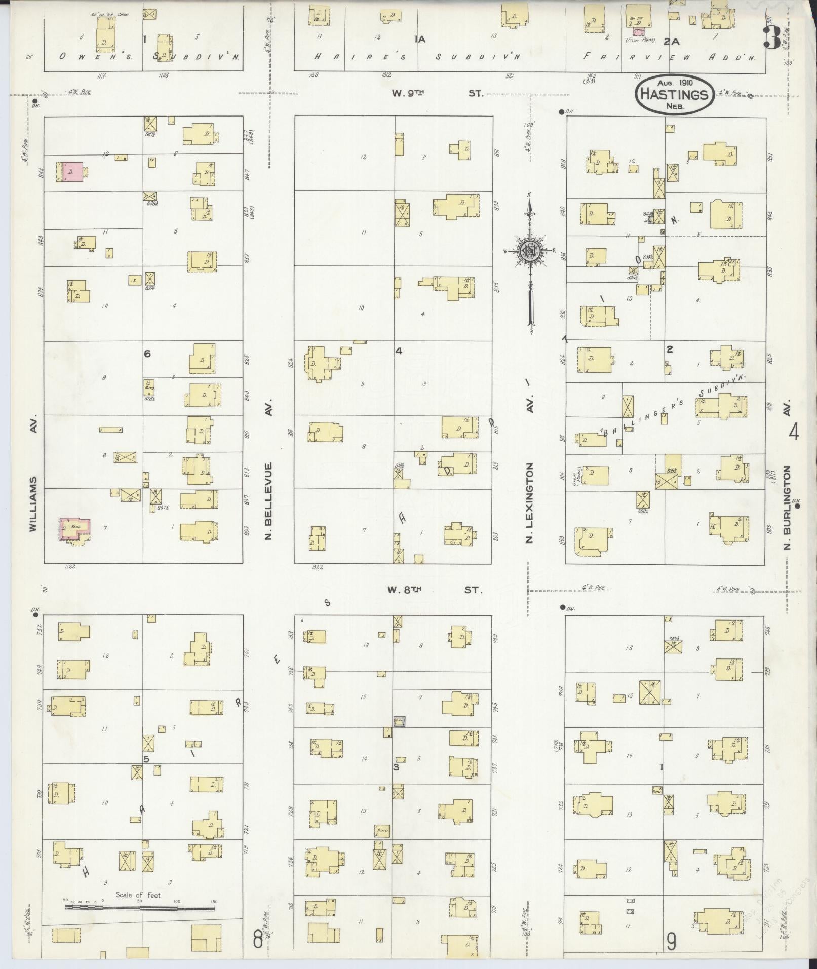 Sanborn Fire Insurance Map from Hastings, Adams County, Nebraska (1910), Sheet #0003 - Historic Sanborn Fire Insurance Map Print, vintage old map wall art, antique decor, genealogy gift, Nebraska Nebraska map