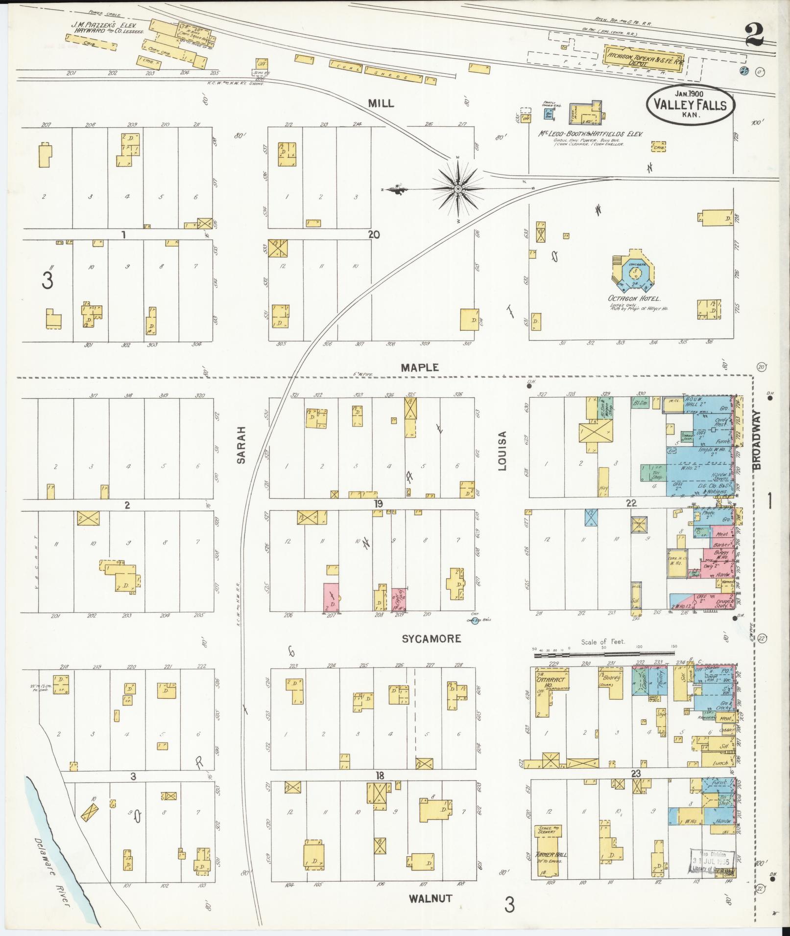 Sanborn Fire Insurance Map from Valley Falls, Jefferson County, Kansas (1899), Sheet #0002 - Complete Map Set gallery image, historic Sanborn map, vintage wall art, Kansas Kansas