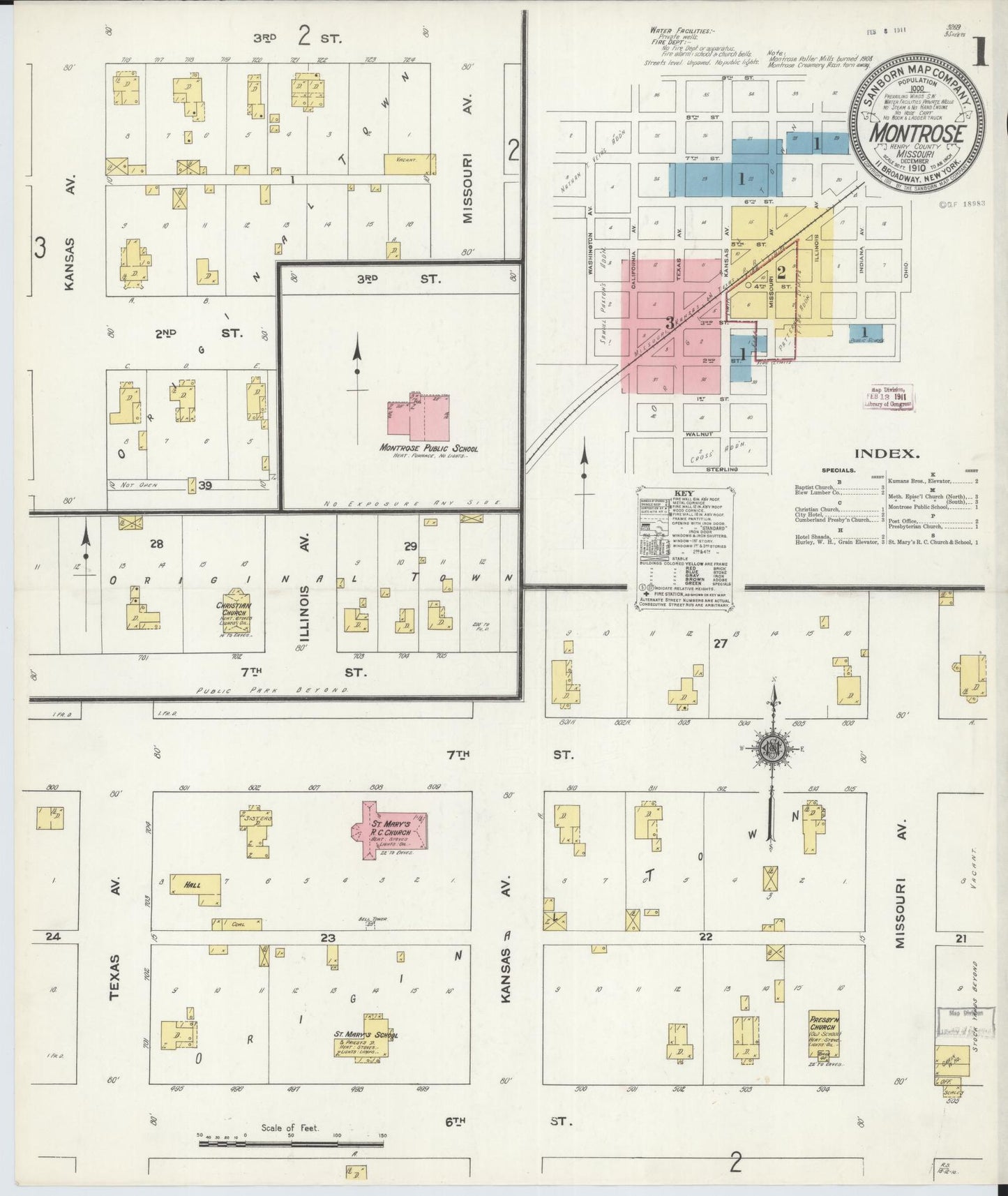 Sanborn Fire Insurance Map from Montrose, Henry County, Missouri (1910), Sheet #0001 - Historic Sanborn Fire Insurance Map Print, vintage old map wall art, antique decor, genealogy gift, Missouri Missouri map
