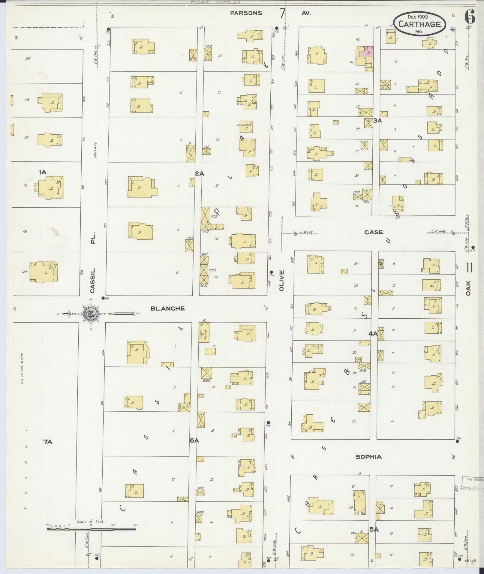 Sanborn Fire Insurance Map from Carthage, Jasper County, Missouri (1909), Sheet #0006 - Complete Map Set gallery image, historic Sanborn map, vintage wall art, Missouri Missouri