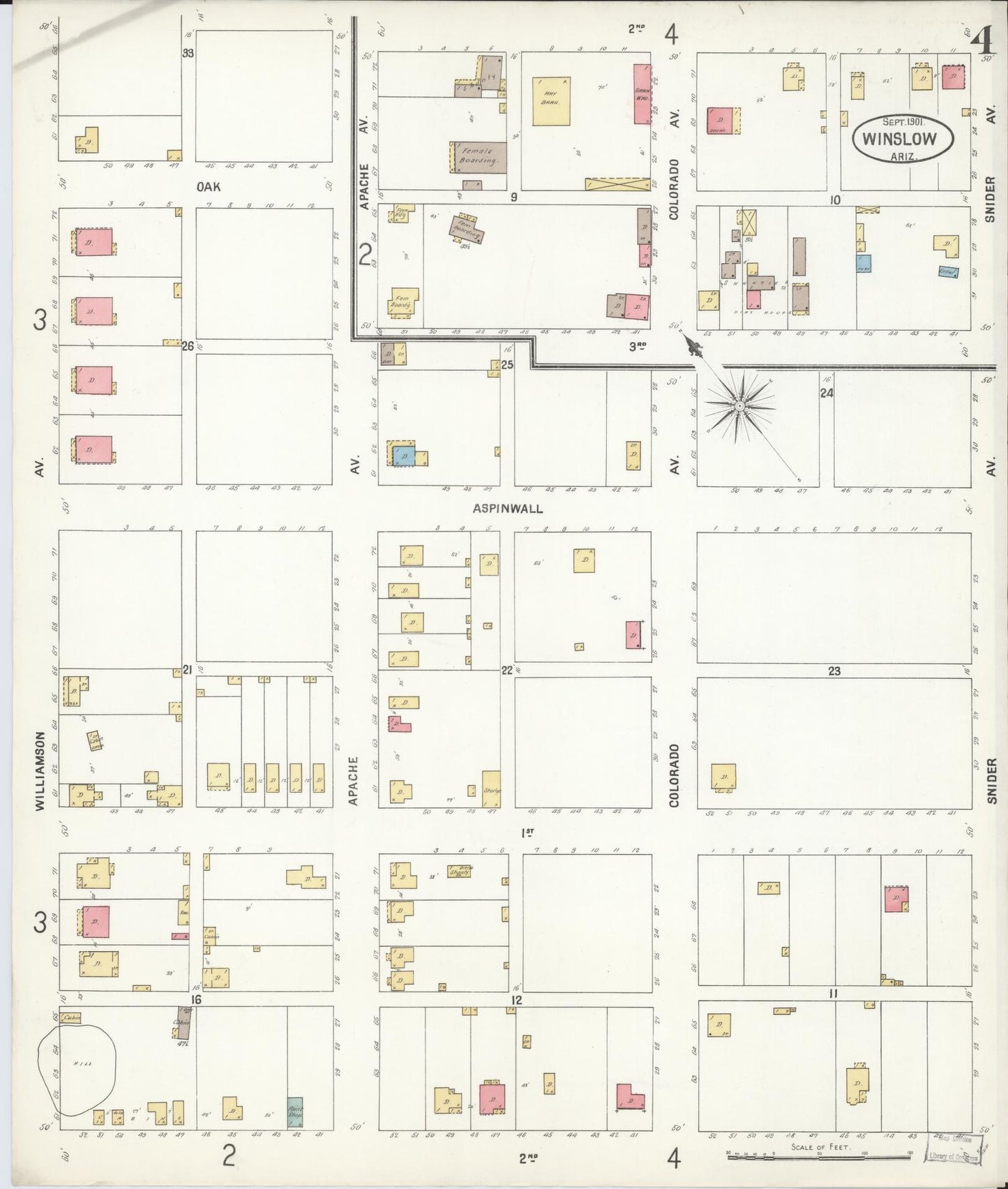 Sanborn Fire Insurance Map from Winslow, Navajo County, Arizona (1901), Sheet #0004 - Historic Sanborn Fire Insurance Map Print, vintage old map wall art, antique decor, genealogy gift, Arizona Arizona map