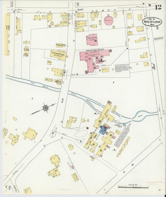 Sanborn Fire Insurance Map from North Attleborough, Bristol County, Massachusetts (1911), Sheet #0012 - Historic Sanborn Fire Insurance Map Print, vintage old map wall art, antique decor, genealogy gift, Massachusetts Massachusetts map