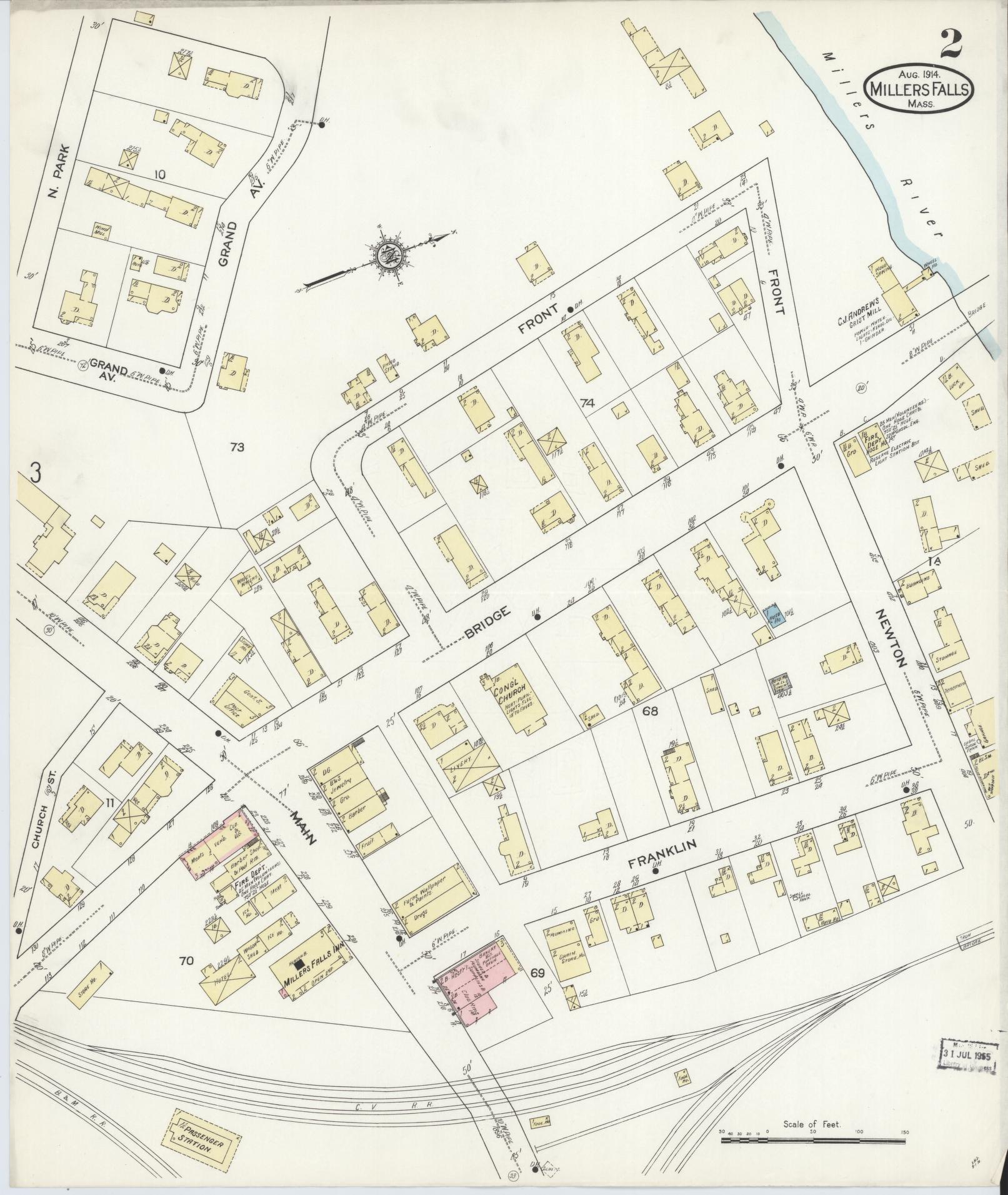 Sanborn Fire Insurance Map from Millers Falls, Franklin County, Massachusetts (1914), Sheet #0002 - Historic Sanborn Fire Insurance Map Print, vintage old map wall art, antique decor, genealogy gift, Massachusetts Massachusetts map