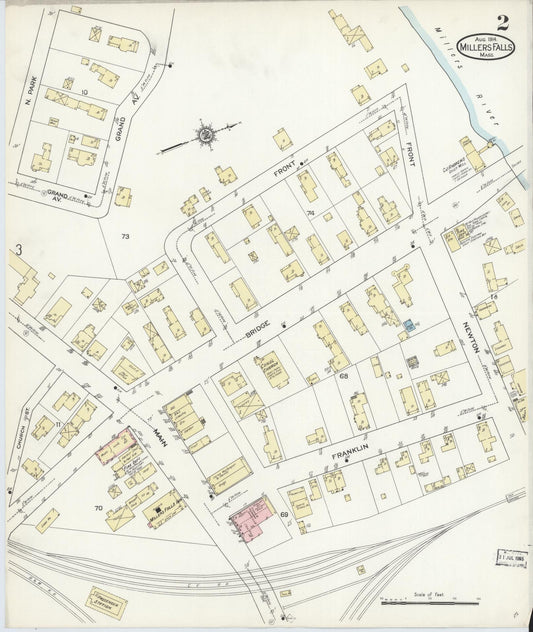 Sanborn Fire Insurance Map from Millers Falls, Franklin County, Massachusetts (1914), Sheet #0002 - Historic Sanborn Fire Insurance Map Print, vintage old map wall art, antique decor, genealogy gift, Massachusetts Massachusetts map