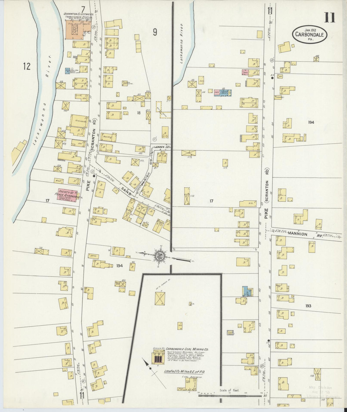 Sanborn Fire Insurance Map from Carbondale, Lackawanna County, Pennsylvania (1912), Sheet #0011 - Complete Map Set gallery image, historic Sanborn map, vintage wall art, Pennsylvania Pennsylvania
