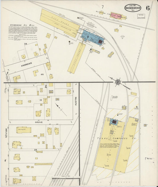 Sanborn Fire Insurance Map from Brownwood, Brown County, Texas (1915), Sheet #0006 - Historic Sanborn Fire Insurance Map Print, vintage old map wall art, antique decor, genealogy gift, Texas Texas map