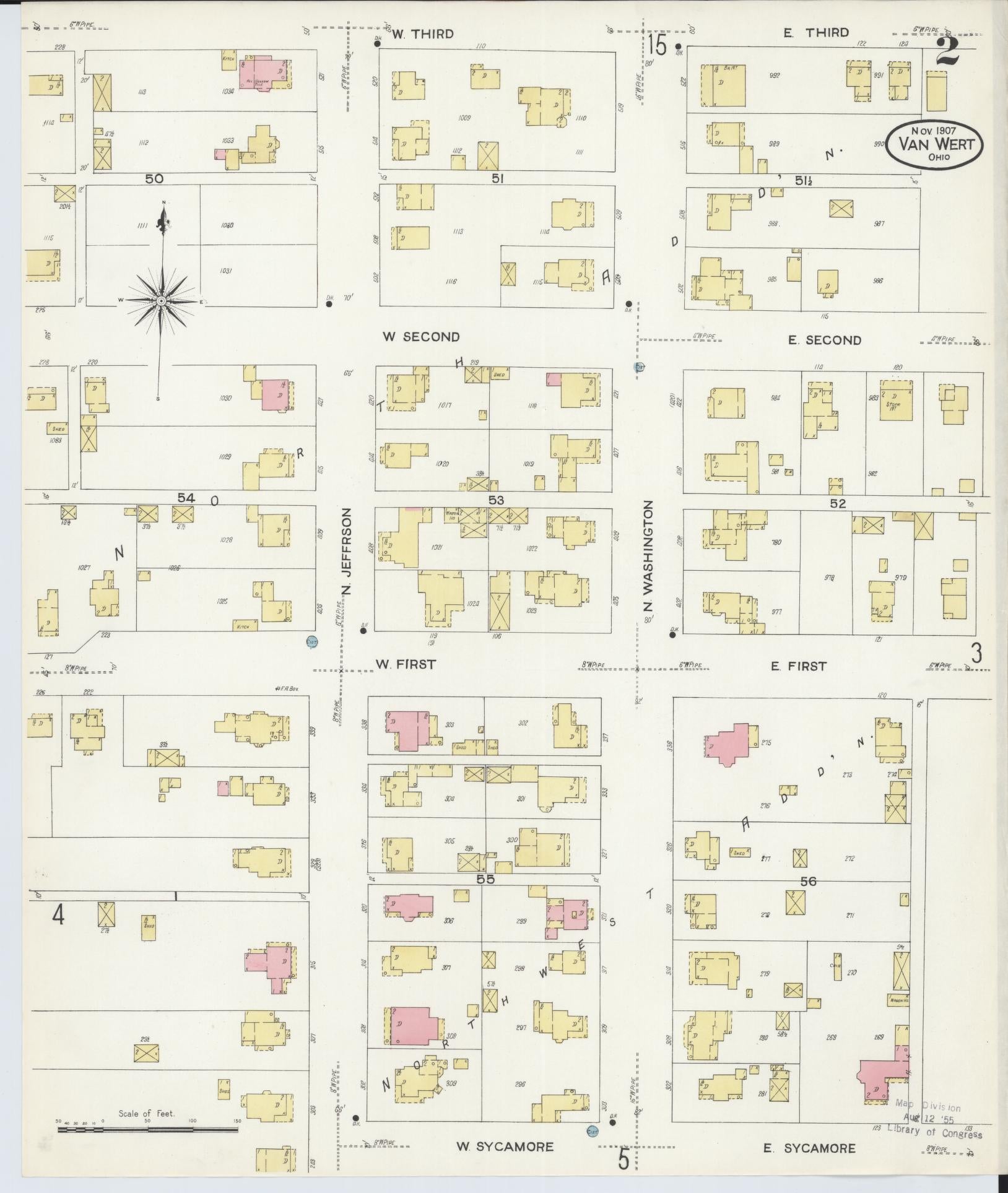 Sanborn Fire Insurance Map from Van Wert, Van Wert County, Ohio (1907), Sheet #0002 - Complete Map Set gallery image, historic Sanborn map, vintage wall art, Ohio Ohio