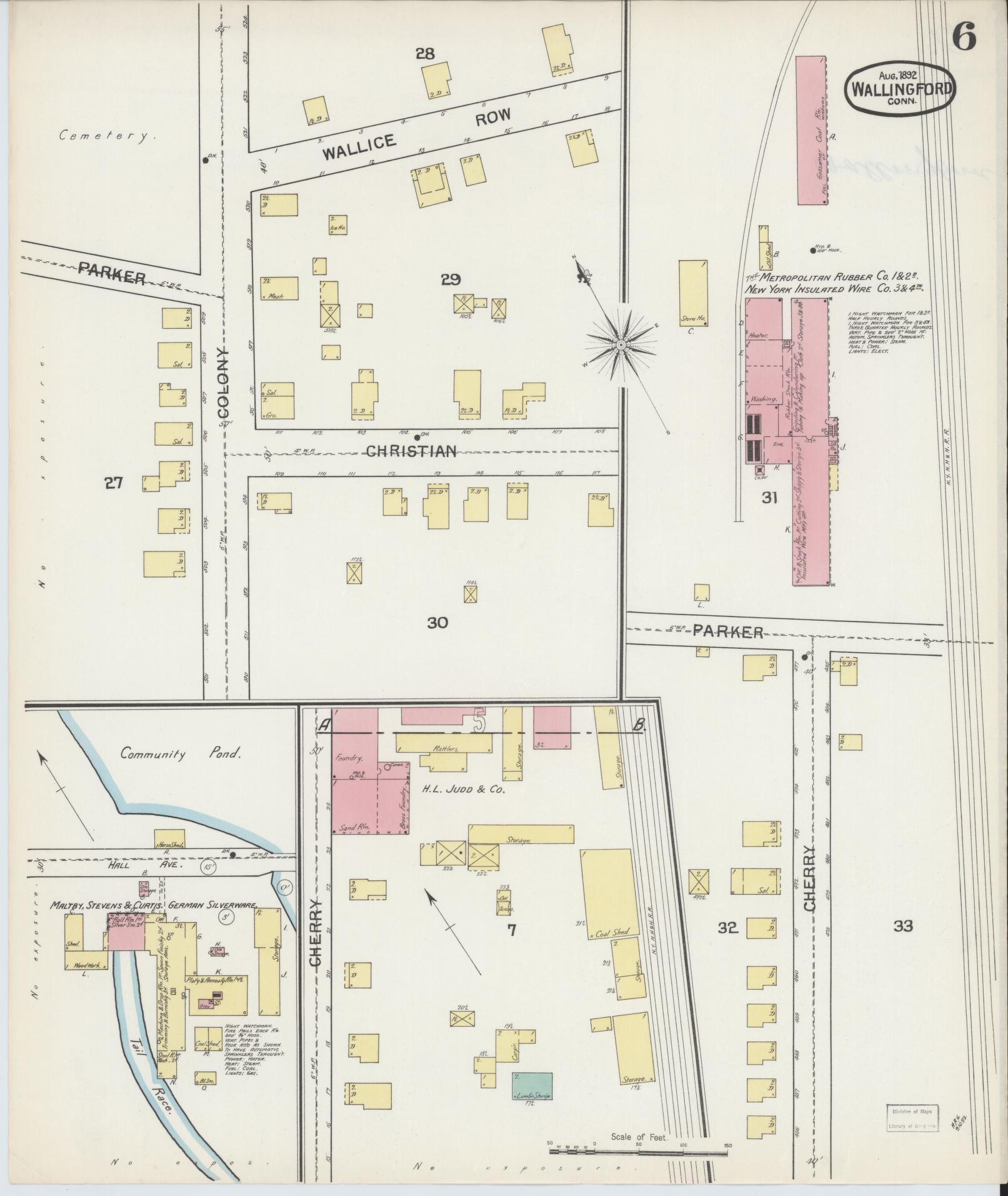 Sanborn Fire Insurance Map from Wallingford, New Haven County, Connecticut (1892), Sheet #0006 - Complete Map Set gallery image, historic Sanborn map, vintage wall art, Connecticut Connecticut