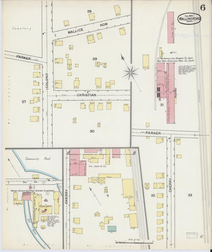 Sanborn Fire Insurance Map from Wallingford, New Haven County, Connecticut (1892), Sheet #0006 - Complete Map Set gallery image, historic Sanborn map, vintage wall art, Connecticut Connecticut