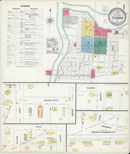 Sanborn Fire Insurance Map from Shawano, Shawano County, Wisconsin (1907), Sheet #0001 - Historic Sanborn Fire Insurance Map Print, vintage old map wall art, antique decor, genealogy gift, Wisconsin Wisconsin map