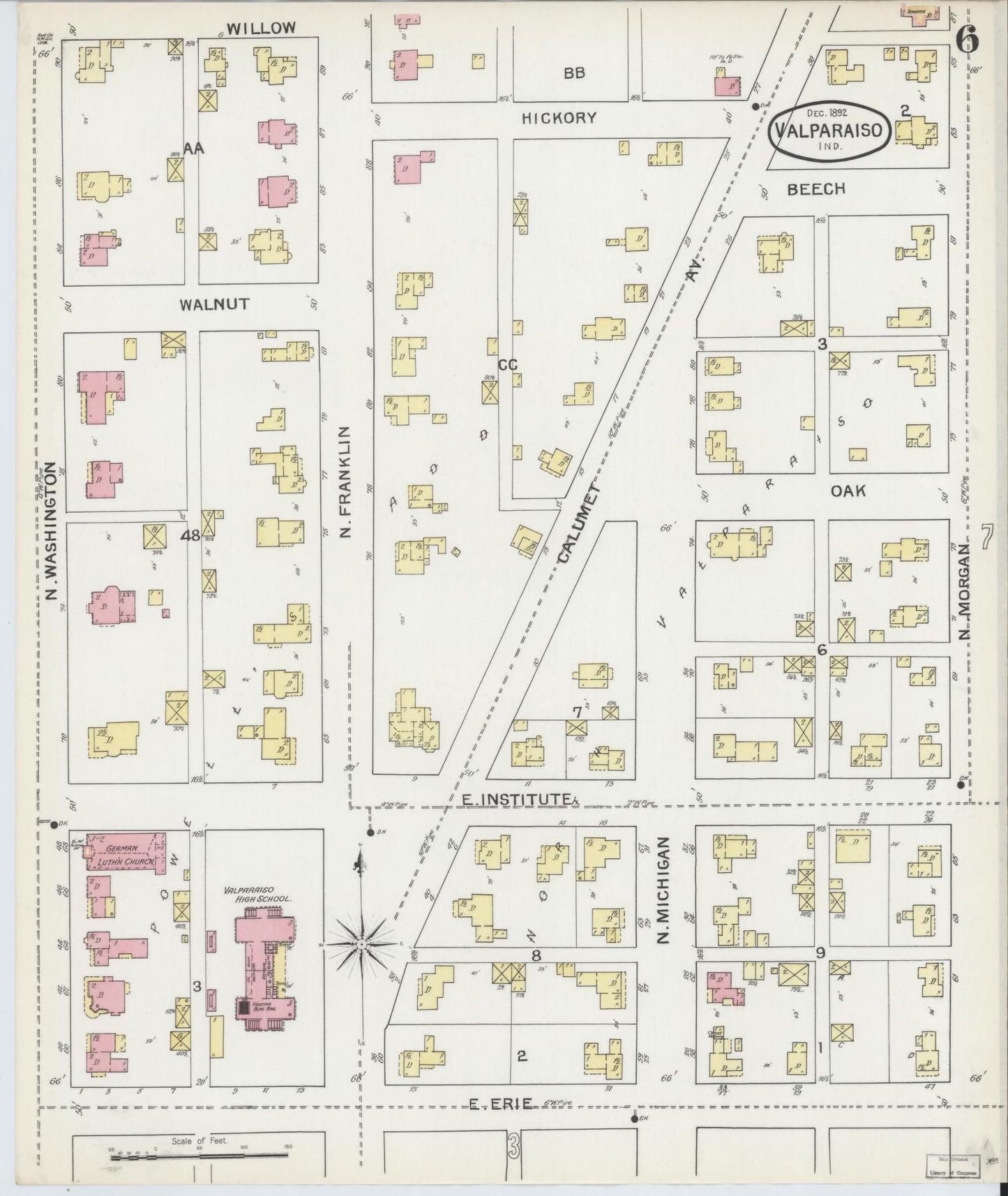 Sanborn Fire Insurance Map from Valparaiso, Porter County, Indiana (1892), Sheet #0006 - Complete Map Set gallery image, historic Sanborn map, vintage wall art, Indiana Indiana