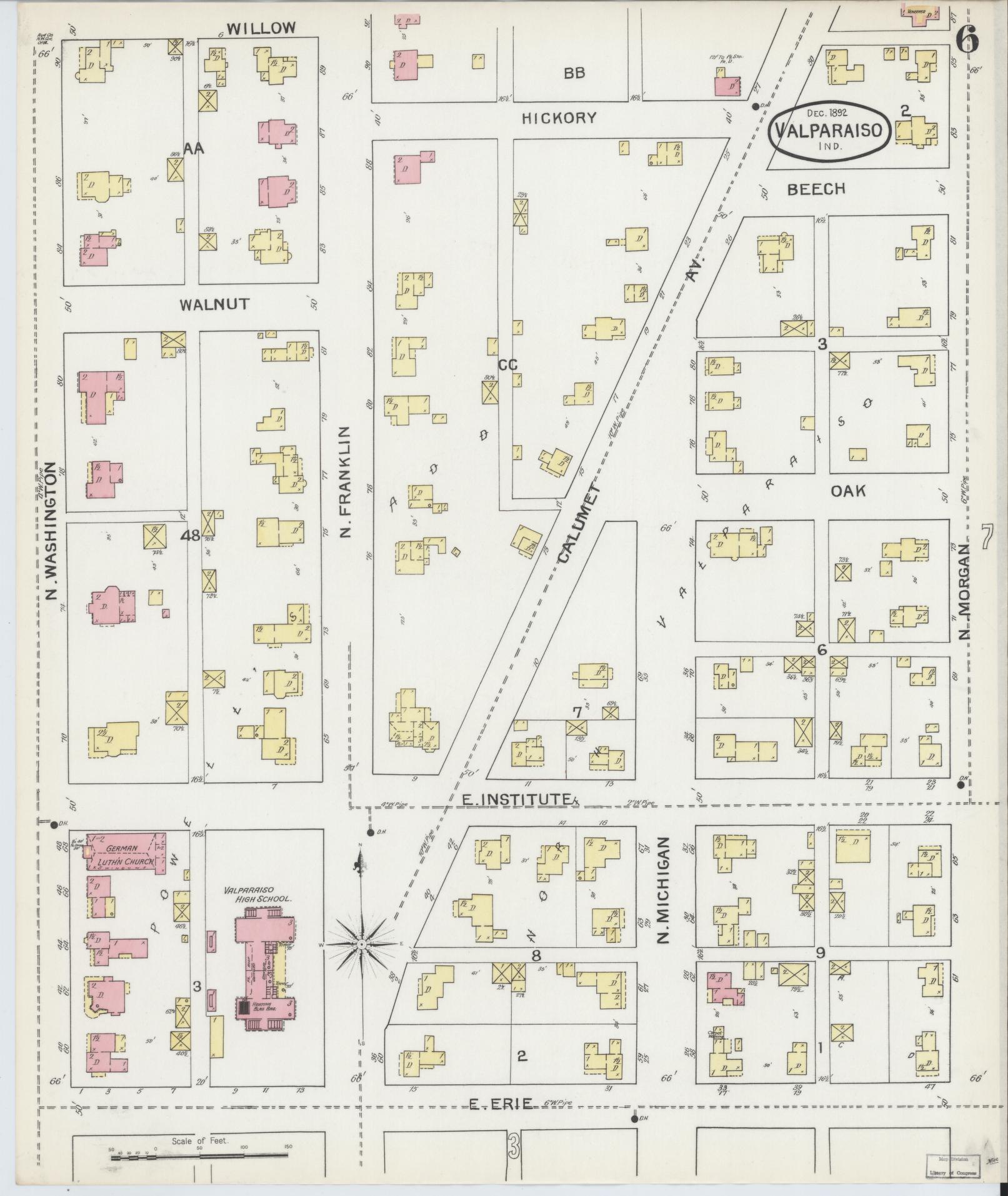 Sanborn Fire Insurance Map from Valparaiso, Porter County, Indiana (1892), Sheet #0006 - Complete Map Set gallery image, historic Sanborn map, vintage wall art, Indiana Indiana