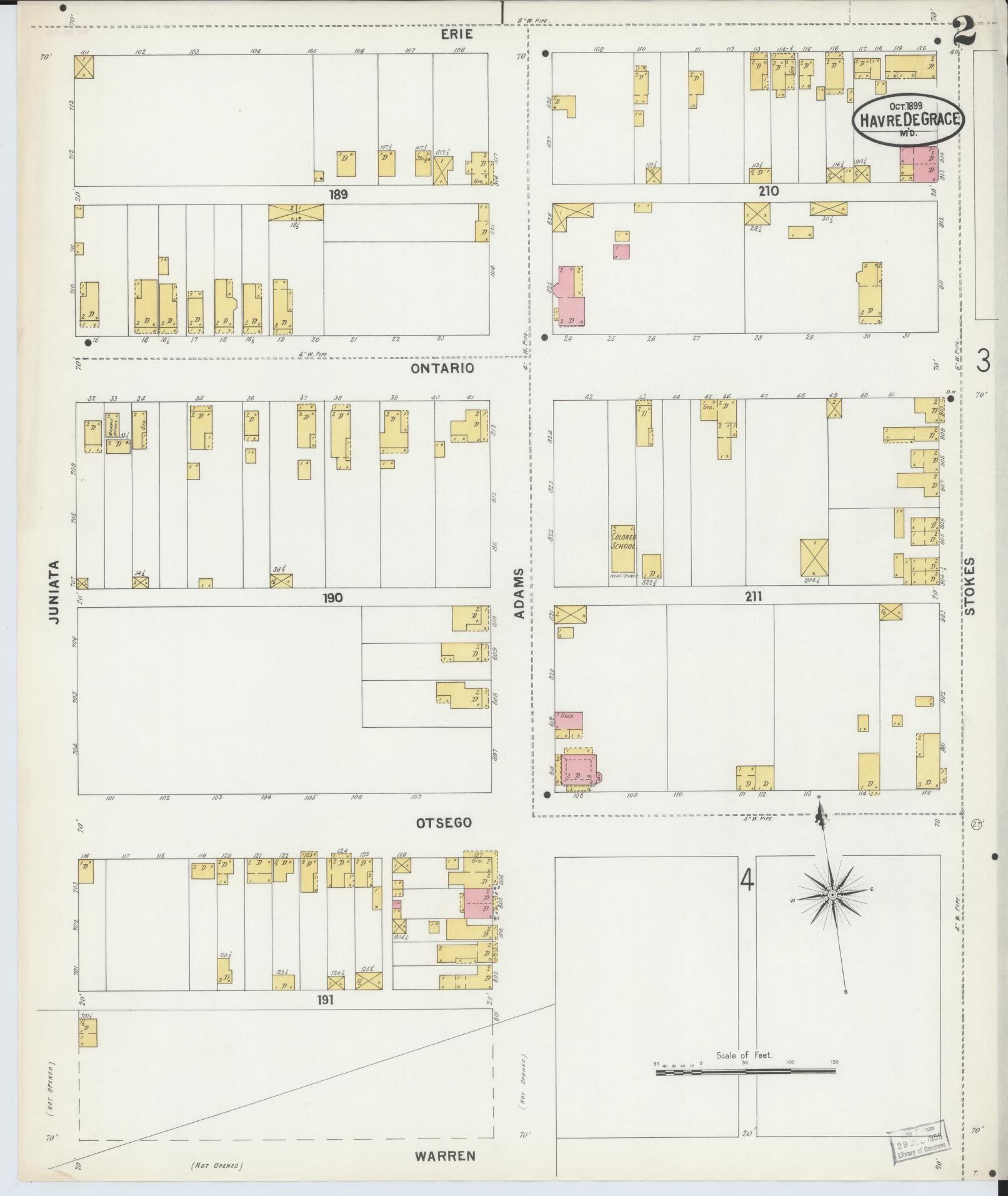 Sanborn Fire Insurance Map from Havre De Grace, Harford County, Maryland (1899), Sheet #0002 - Historic Sanborn Fire Insurance Map Print, vintage old map wall art