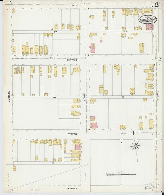 Sanborn Fire Insurance Map from Havre De Grace, Harford County, Maryland (1899), Sheet #0002 - Historic Sanborn Fire Insurance Map Print, vintage old map wall art