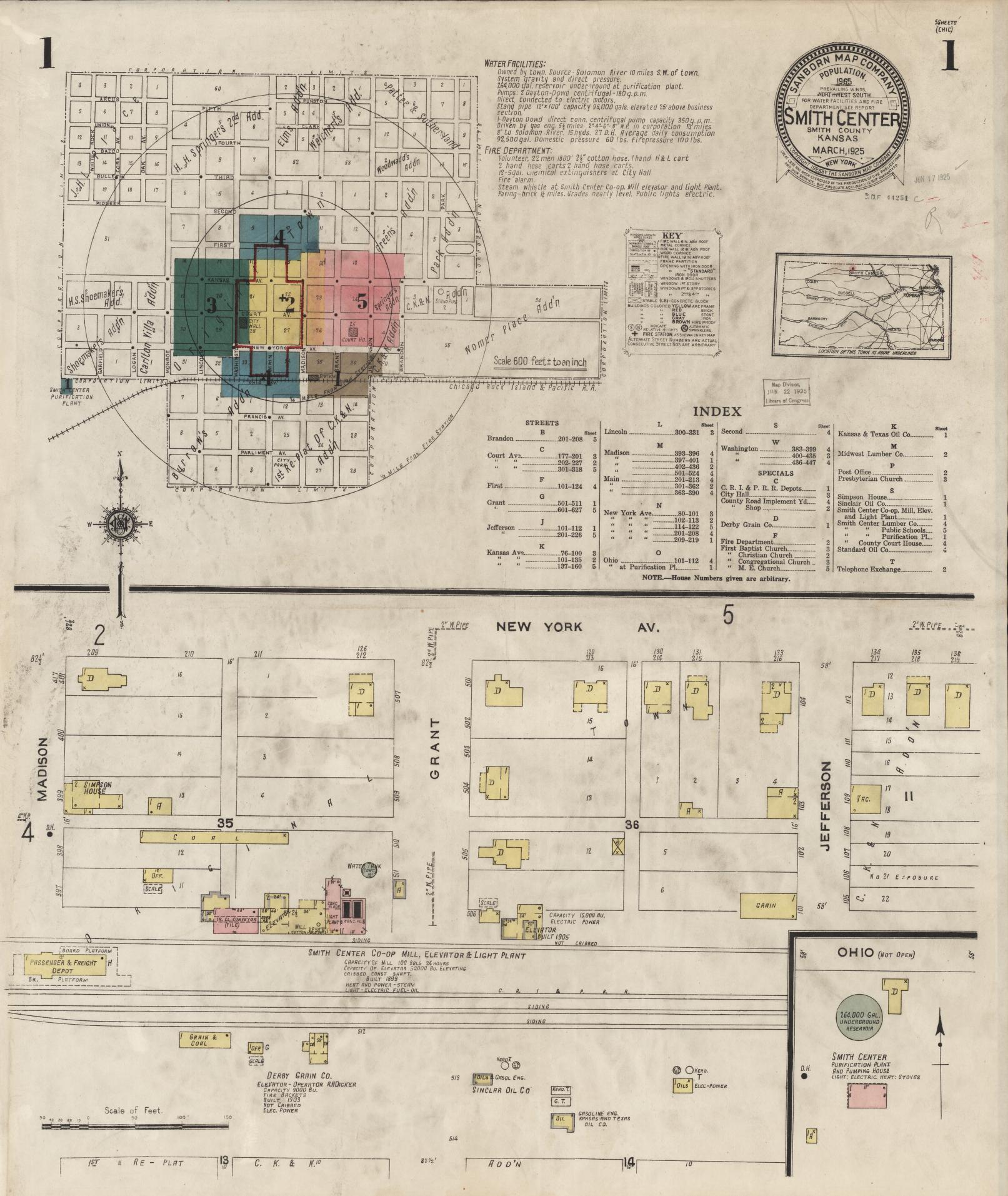 Sanborn Fire Insurance Map from Smith Center, Smith County, Kansas (1925), Sheet #0001 - Complete Map Set gallery image, historic Sanborn map, vintage wall art, Kansas Kansas