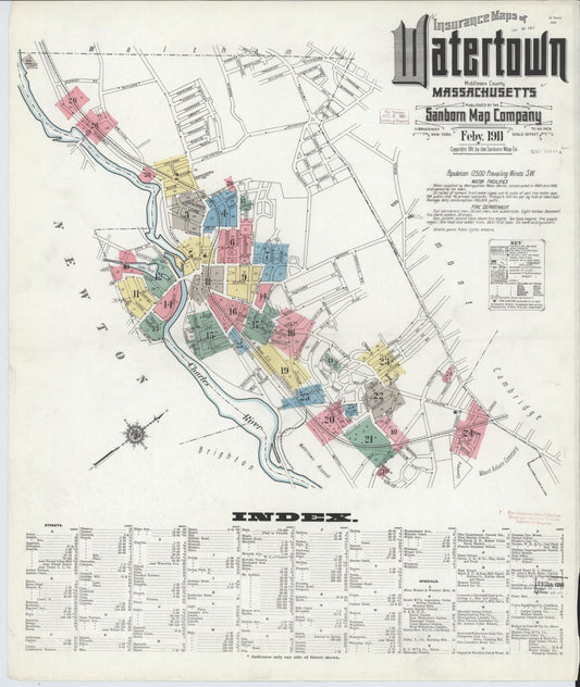 Sanborn Fire Insurance Map from Watertown, Middlesex County, Massachusetts (1911), Sheet #0001 - Complete Map Set gallery image, historic Sanborn map, vintage wall art, Massachusetts Massachusetts