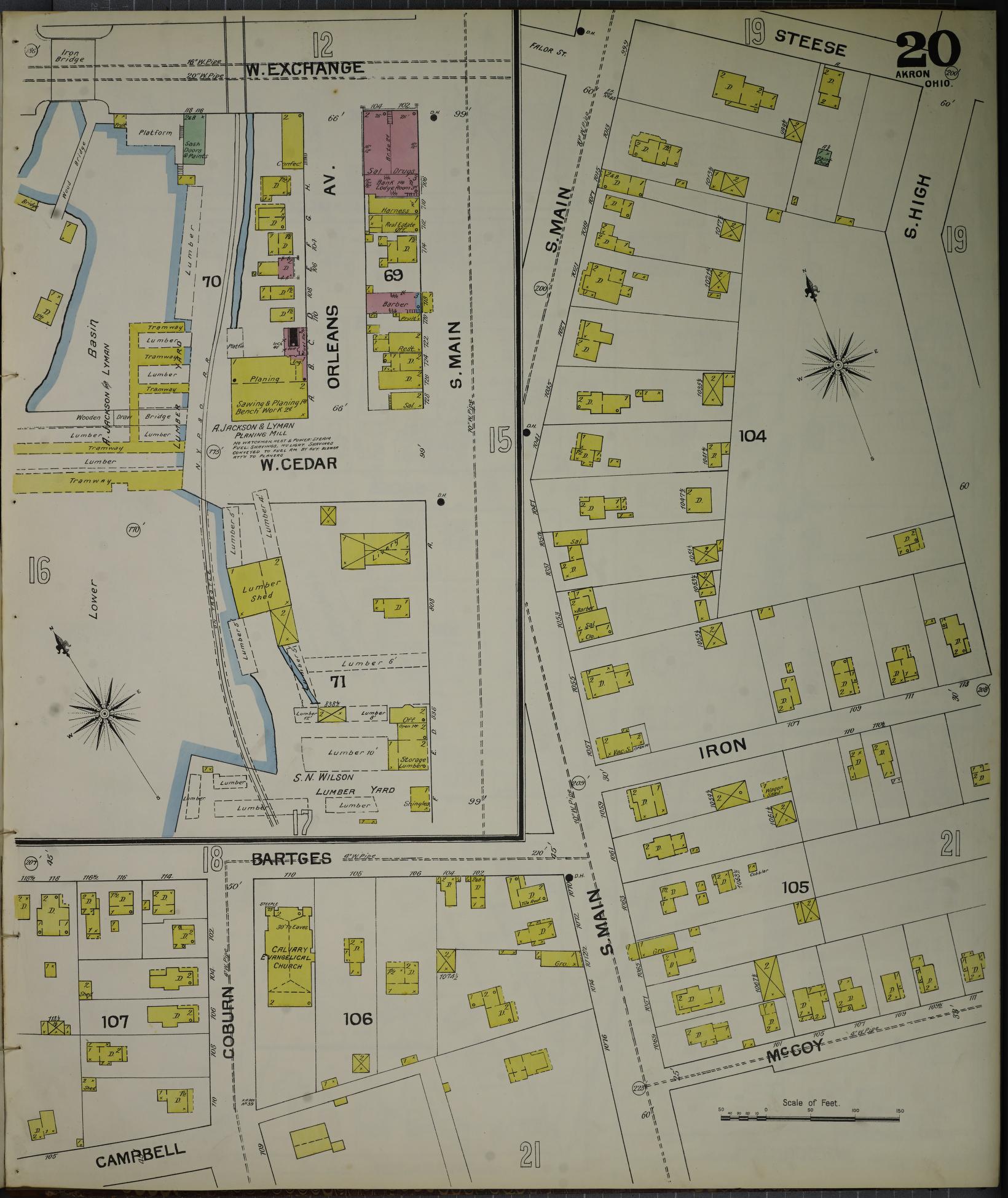Sanborn Fire Insurance Map from Akron, Summit County, Ohio (1892), Sheet #0020 - Historic Sanborn Fire Insurance Map Print, vintage old map wall art, antique decor, genealogy gift, Ohio Ohio map