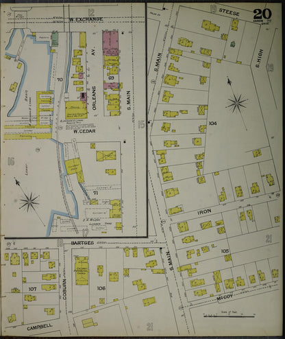 Sanborn Fire Insurance Map from Akron, Summit County, Ohio (1892), Sheet #0020 - Historic Sanborn Fire Insurance Map Print, vintage old map wall art, antique decor, genealogy gift, Ohio Ohio map