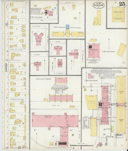 Sanborn Fire Insurance Map from Denison, Grayson County, Texas (1903), Sheet #0025 - Historic Sanborn Fire Insurance Map Print, vintage old map wall art, antique decor, genealogy gift, Texas Texas map