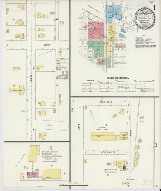 Sanborn Fire Insurance Map from Yoakum, De Witt And Lavaca Counties, Texas (1898), Sheet #0001 - Complete Map Set gallery image, historic Sanborn map, vintage wall art, Texas Texas