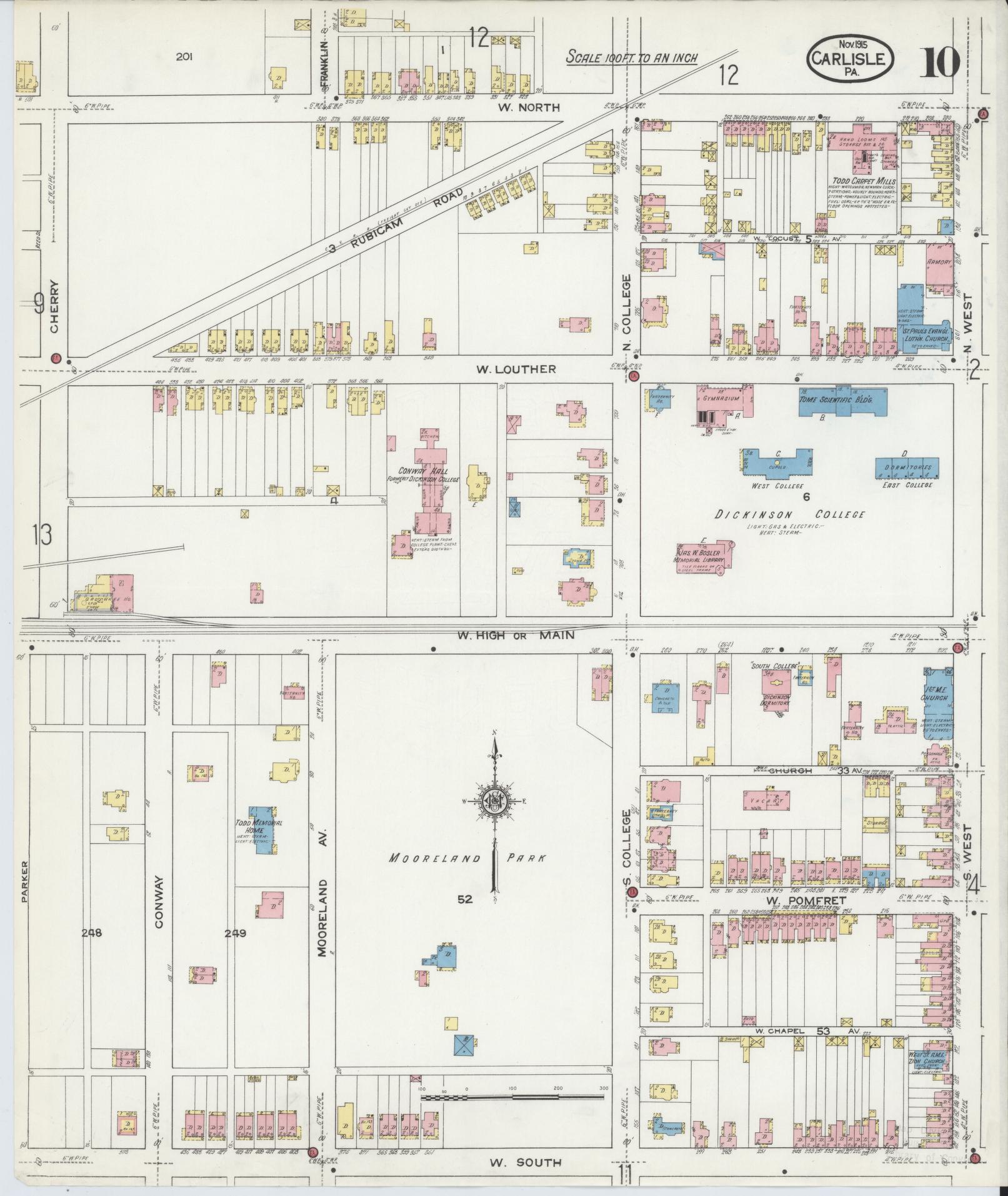 Sanborn Fire Insurance Map from Carlisle, Cumberland County, Pennsylvania (1915), Sheet #0010 - Historic Sanborn Fire Insurance Map Print, vintage old map wall art, antique decor, genealogy gift, Pennsylvania Pennsylvania map
