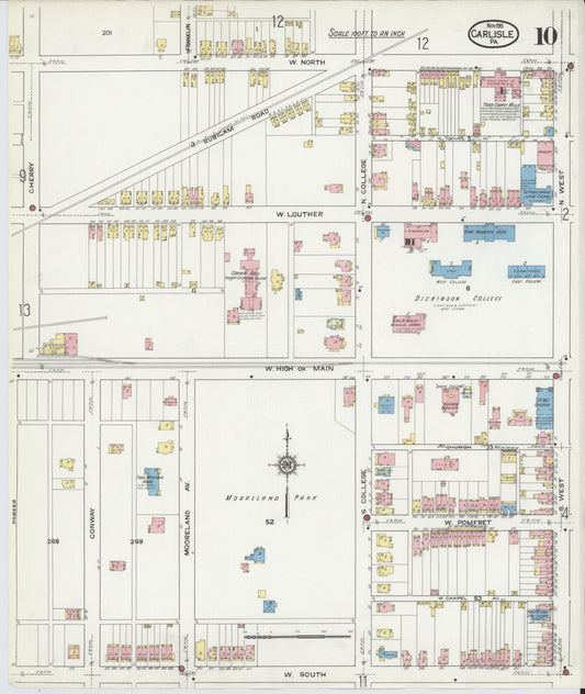Sanborn Fire Insurance Map from Carlisle, Cumberland County, Pennsylvania (1915), Sheet #0010 - Historic Sanborn Fire Insurance Map Print, vintage old map wall art, antique decor, genealogy gift, Pennsylvania Pennsylvania map