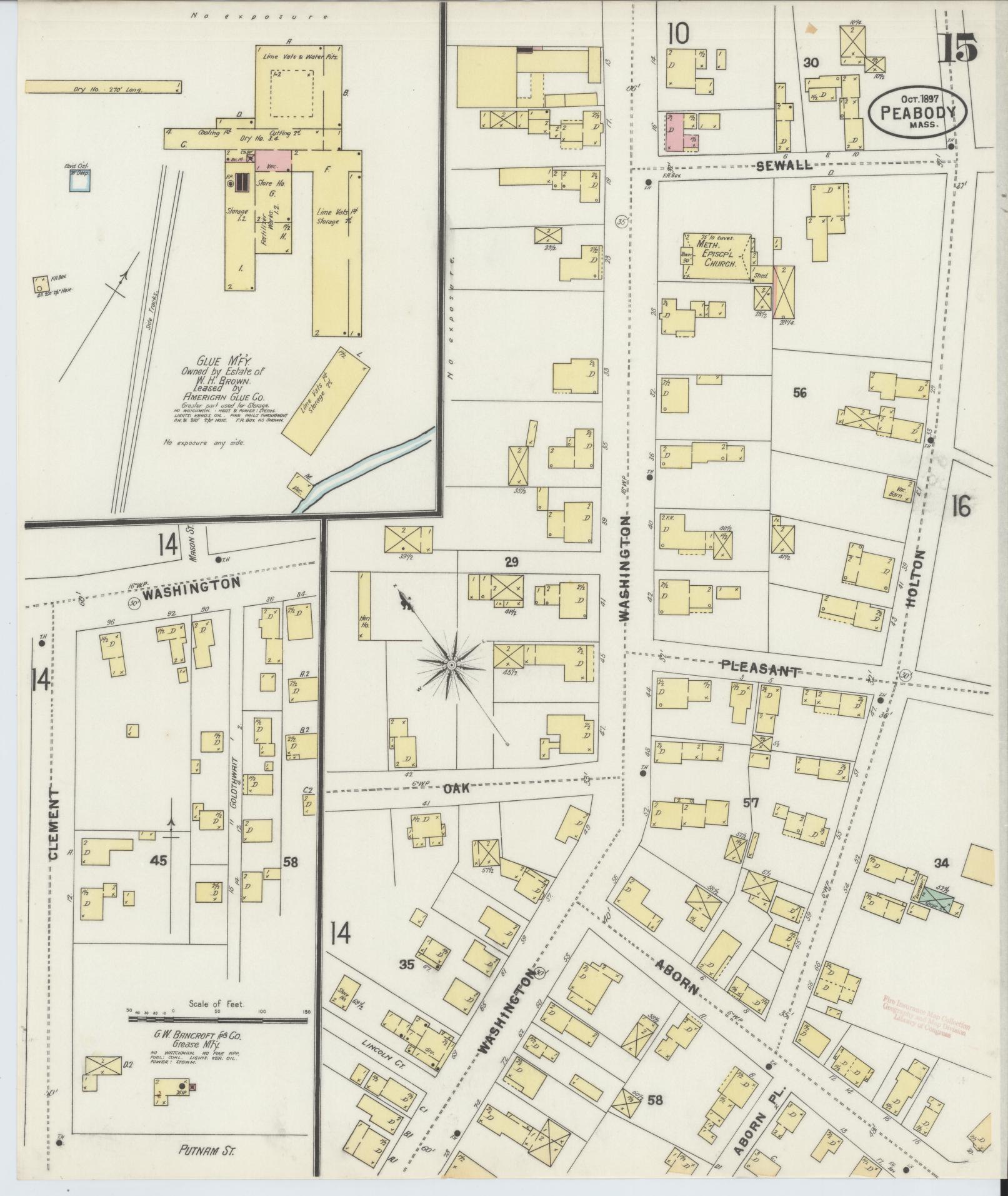 Sanborn Fire Insurance Map from Peabody, Essex County, Massachusetts (1897), Sheet #0015 - Historic Sanborn Fire Insurance Map Print, vintage old map wall art, antique decor, genealogy gift, Massachusetts Massachusetts map
