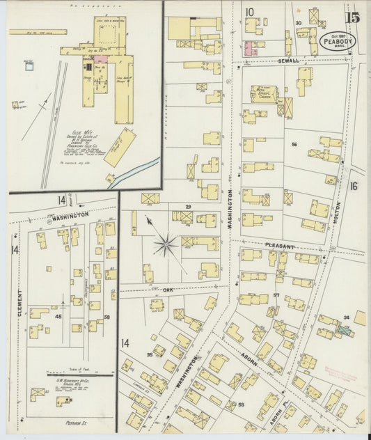 Sanborn Fire Insurance Map from Peabody, Essex County, Massachusetts (1897), Sheet #0015 - Historic Sanborn Fire Insurance Map Print, vintage old map wall art, antique decor, genealogy gift, Massachusetts Massachusetts map