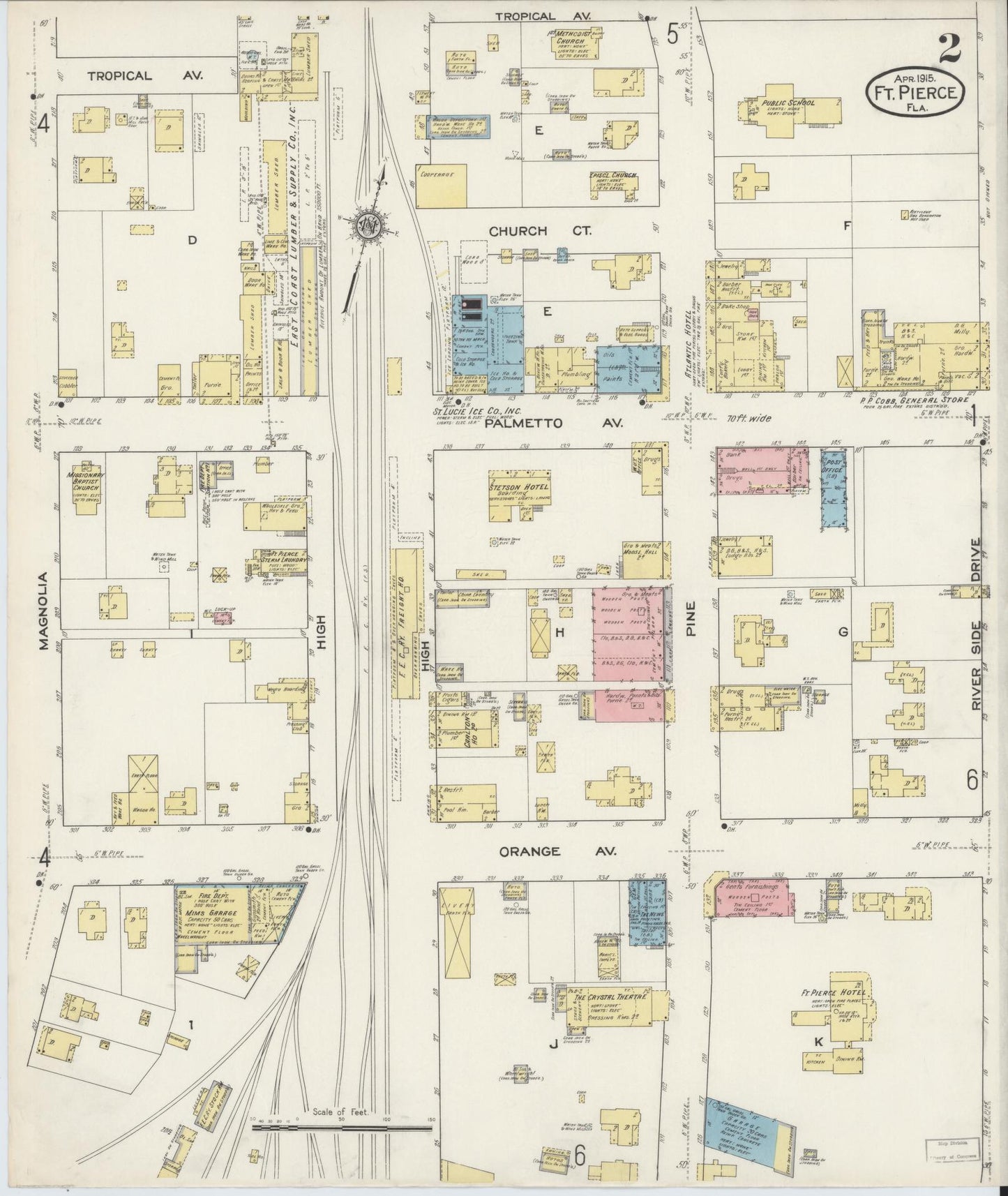 Sanborn Fire Insurance Map from Fort Pierce, St Lucie County, Florida (1915), Sheet #0002 - Historic Sanborn Fire Insurance Map Print, vintage old map wall art, antique decor, genealogy gift, Florida Florida map