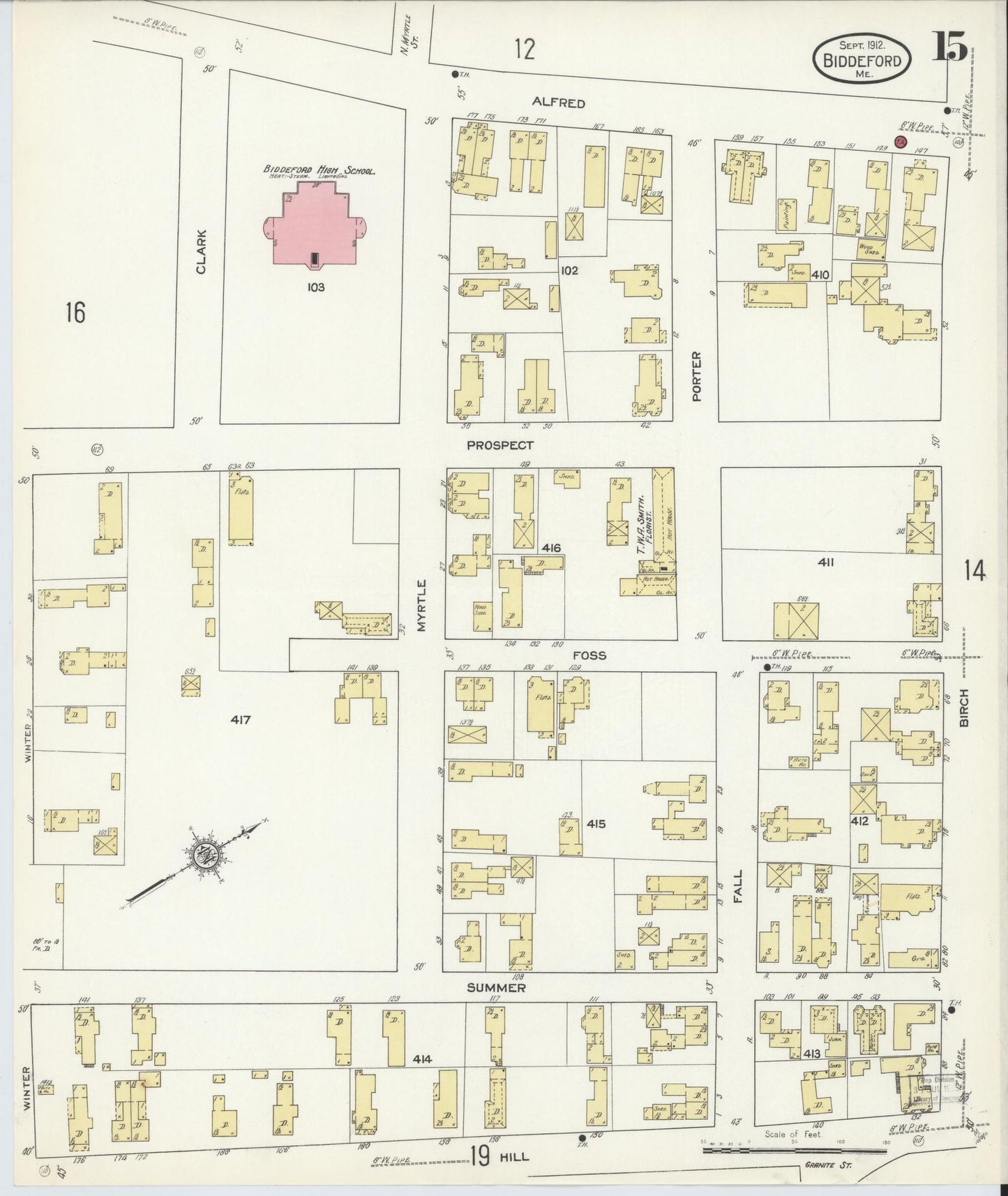 Sanborn Fire Insurance Map from Biddeford, York County, Maine (1912), Sheet #0015 - Complete Map Set gallery image, historic Sanborn map, vintage wall art, Maine Maine