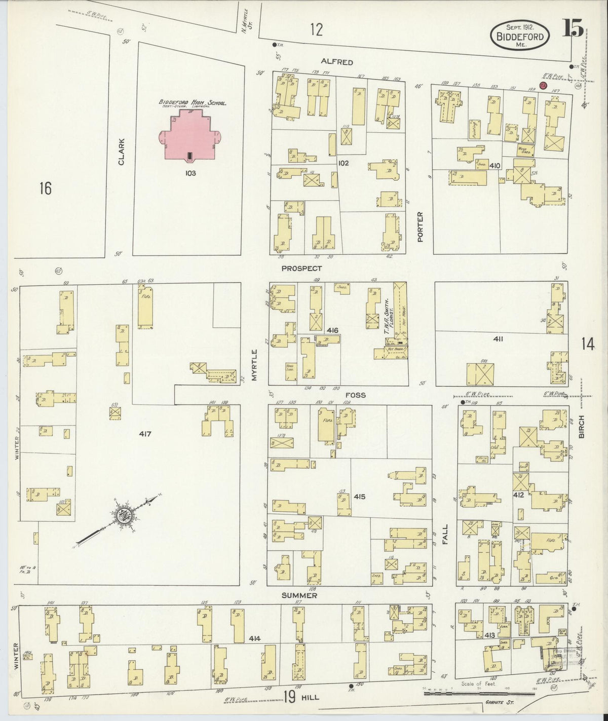 Sanborn Fire Insurance Map from Biddeford, York County, Maine (1912), Sheet #0015 - Complete Map Set gallery image, historic Sanborn map, vintage wall art, Maine Maine