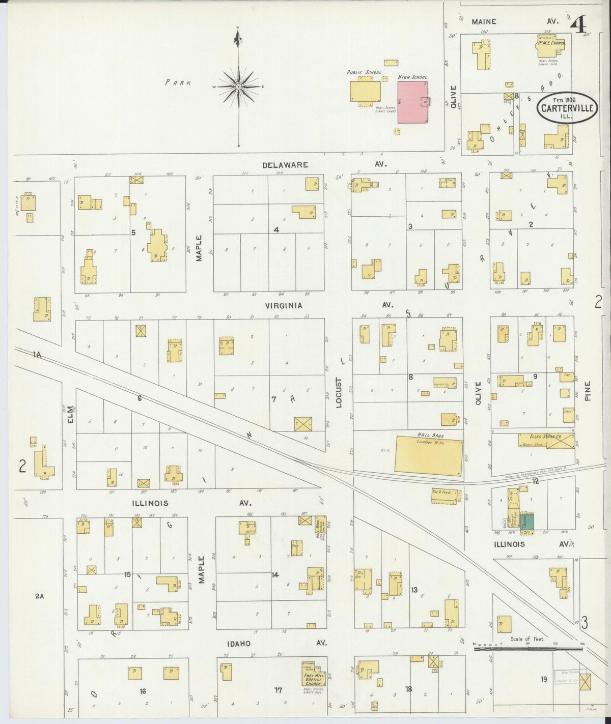 Sanborn Fire Insurance Map from Carterville, Williamson County, Illinois (1906), Sheet #0004 - Complete Map Set gallery image, historic Sanborn map, vintage wall art, Illinois Illinois