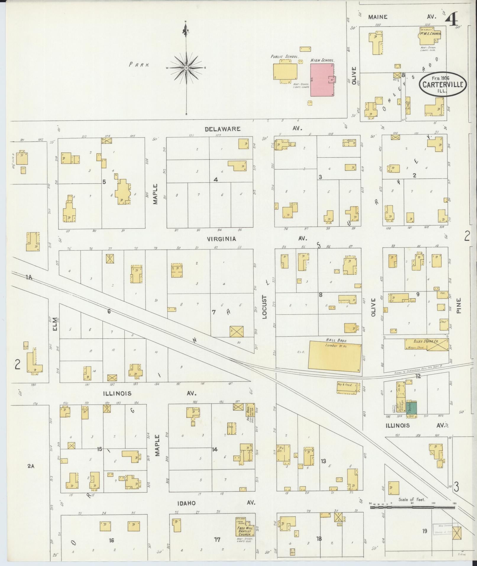 Sanborn Fire Insurance Map from Carterville, Williamson County, Illinois (1906), Sheet #0004 - Complete Map Set gallery image, historic Sanborn map, vintage wall art, Illinois Illinois
