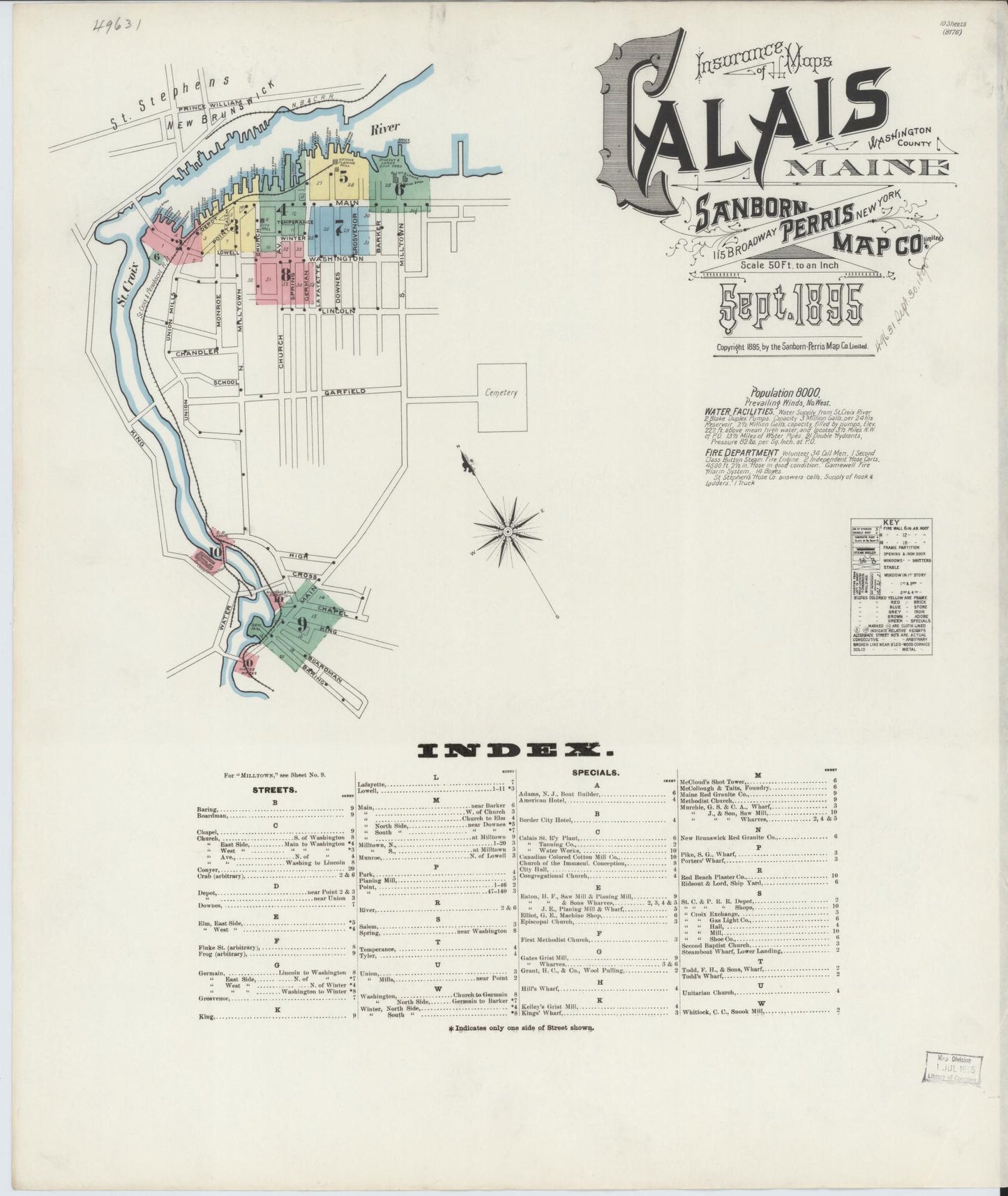 Sanborn Fire Insurance Map from Calais, Washington County, Maine. (1895) – Historic Sanborn Fire Insurance Map Print