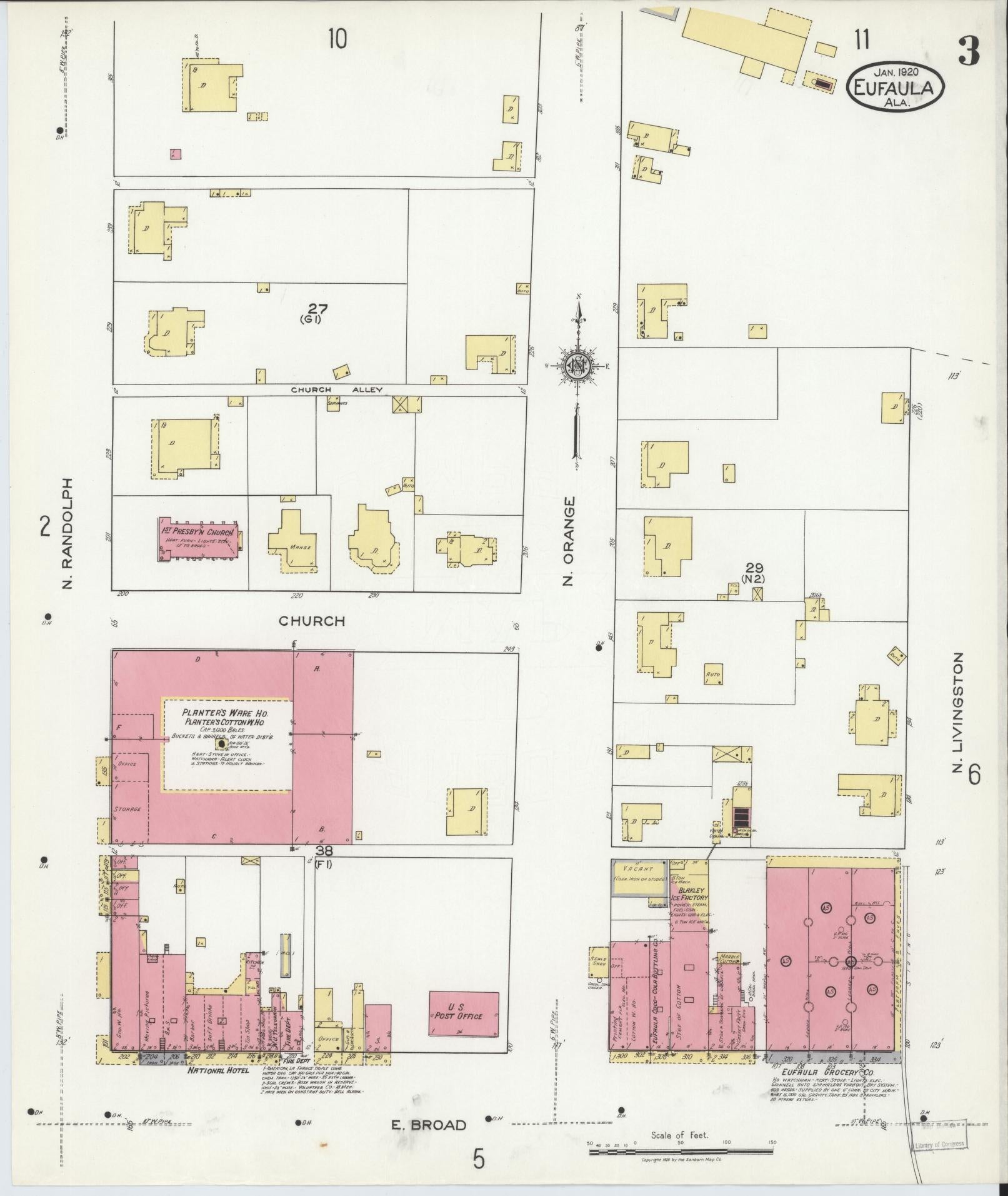 Sanborn Fire Insurance Map from Eufaula, Barbour County, Alabama (1920), Sheet #0003 - Historic Sanborn Fire Insurance Map Print, vintage old map wall art, antique decor, genealogy gift, Alabama Alabama map