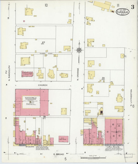 Sanborn Fire Insurance Map from Eufaula, Barbour County, Alabama (1920), Sheet #0003 - Historic Sanborn Fire Insurance Map Print, vintage old map wall art, antique decor, genealogy gift, Alabama Alabama map