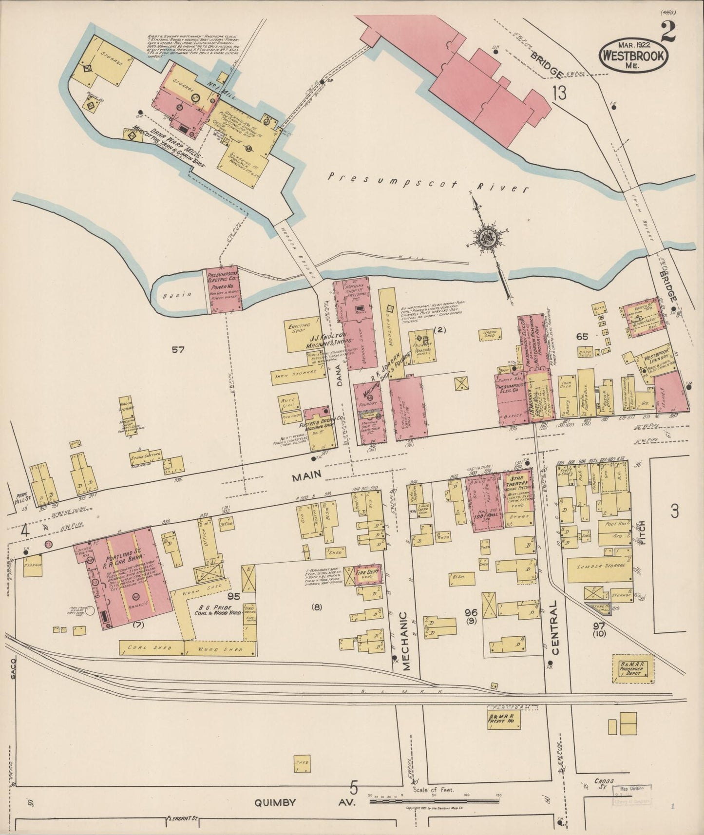 Sanborn Fire Insurance Map from Westbrook, Cumberland County, Maine (1922), Sheet #0002 - Complete Map Set gallery image, historic Sanborn map, vintage wall art, Maine Maine