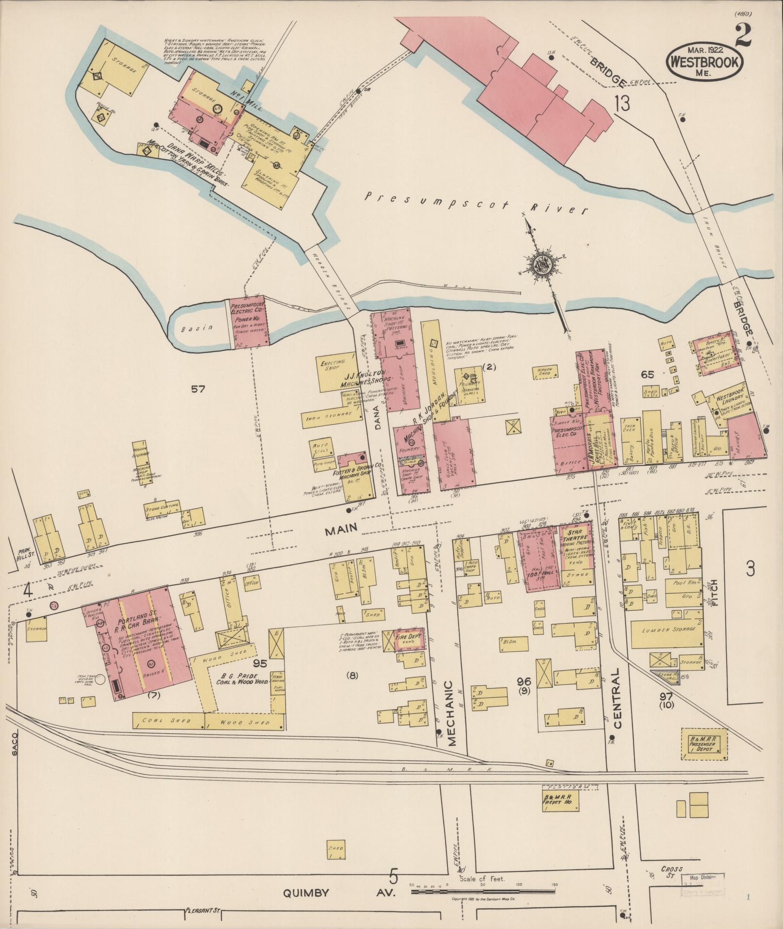 Sanborn Fire Insurance Map from Westbrook, Cumberland County, Maine (1922), Sheet #0002 - Complete Map Set gallery image, historic Sanborn map, vintage wall art, Maine Maine