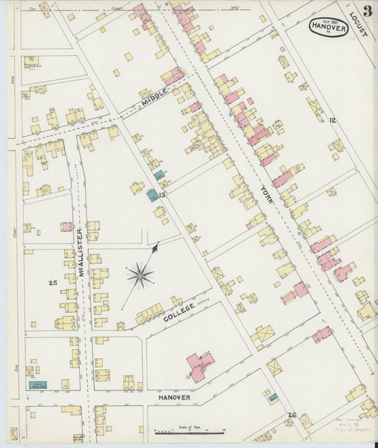Sanborn Fire Insurance Map from Hanover, York County, Pennsylvania (1891), Sheet #0003 - Historic Sanborn Fire Insurance Map Print, vintage old map wall art, antique decor, genealogy gift, Pennsylvania Pennsylvania map