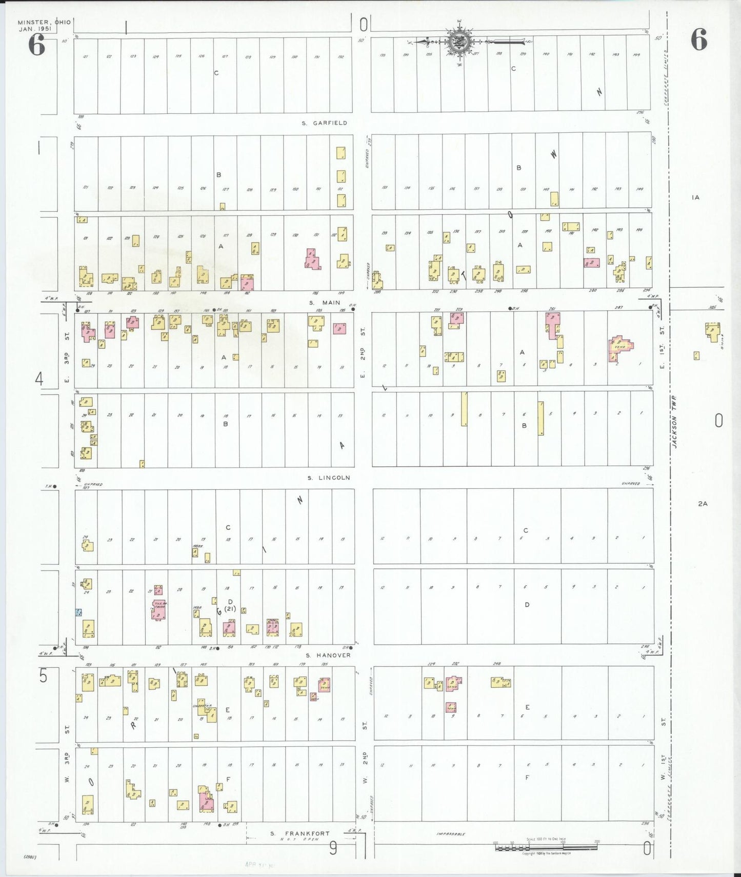 Sanborn Fire Insurance Map from Minster, Auglaize County, Ohio (1951), Sheet #0006 - Complete Map Set gallery image, historic Sanborn map, vintage wall art, Ohio Ohio