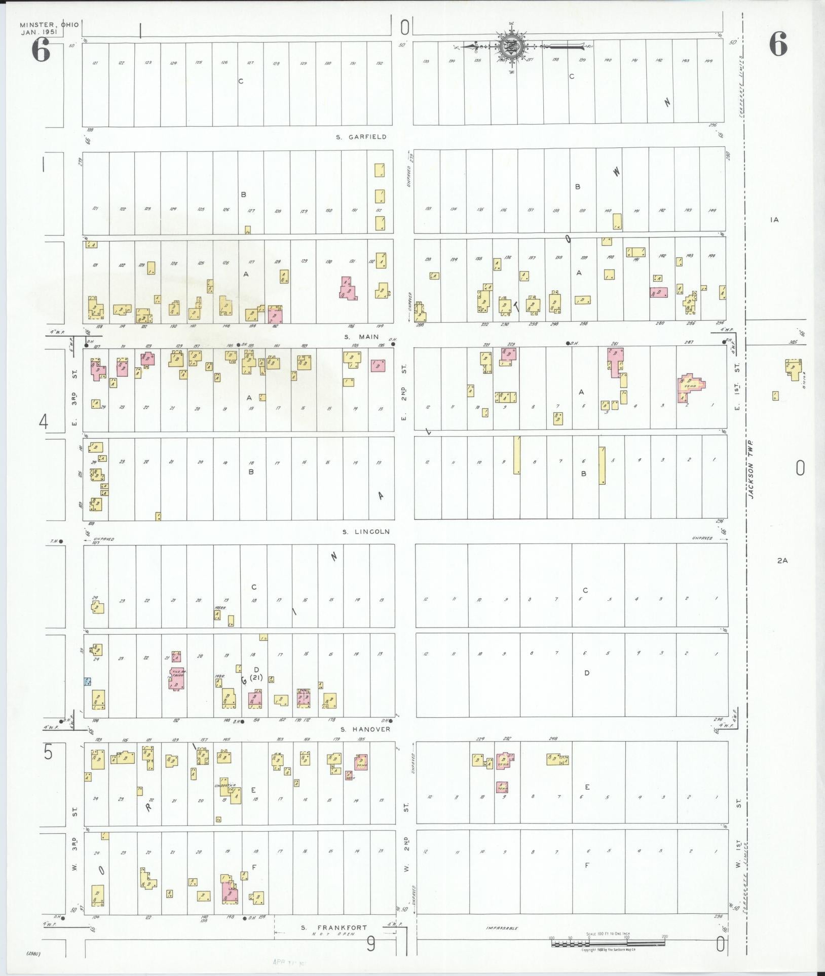 Sanborn Fire Insurance Map from Minster, Auglaize County, Ohio (1951), Sheet #0006 - Complete Map Set gallery image, historic Sanborn map, vintage wall art, Ohio Ohio