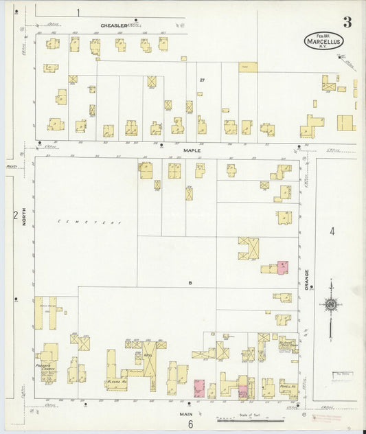Sanborn Fire Insurance Map from Marcellus, Onondaga County, New York (1911), Sheet #0003 - Historic Sanborn Fire Insurance Map Print, vintage old map wall art, antique decor, genealogy gift, New York New York map