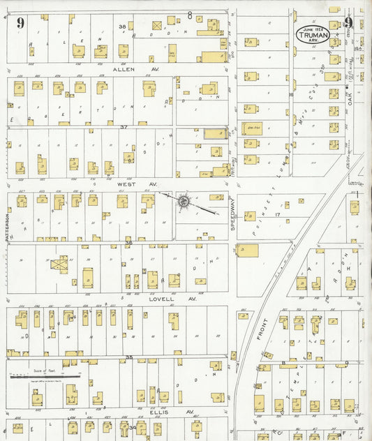 Sanborn Fire Insurance Map from Truman, Poinsett County, Arkansas (1926), Sheet #0009 - Historic Sanborn Fire Insurance Map Print, vintage old map wall art, antique decor, genealogy gift, Arkansas Arkansas map