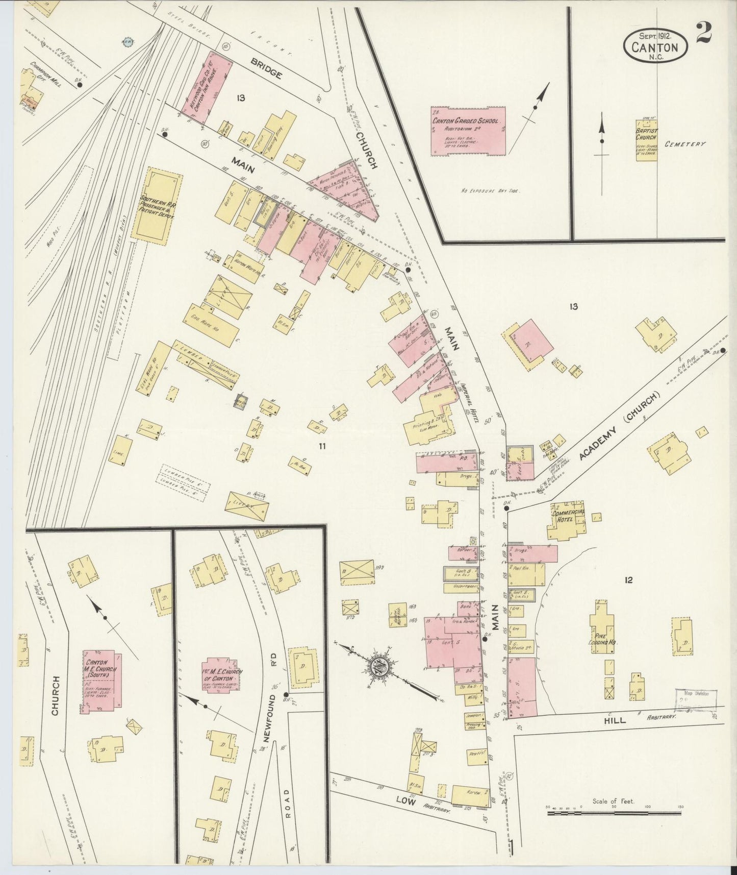 Sanborn Fire Insurance Map from Canton, Haywood County, North Carolina (1912), Sheet #0002 - Complete Map Set gallery image, historic Sanborn map, vintage wall art, North Carolina North Carolina