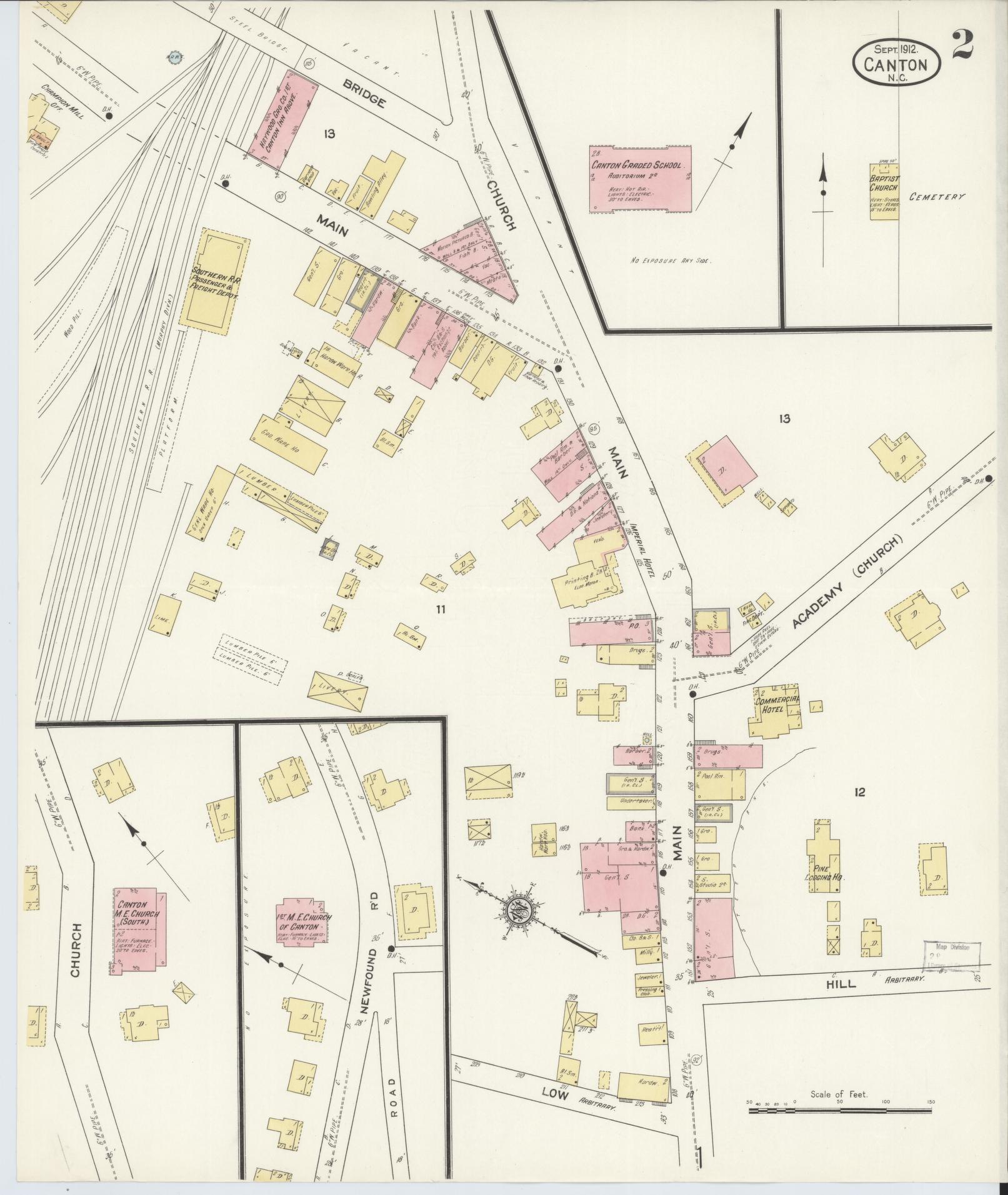 Sanborn Fire Insurance Map from Canton, Haywood County, North Carolina (1912), Sheet #0002 - Complete Map Set gallery image, historic Sanborn map, vintage wall art, North Carolina North Carolina