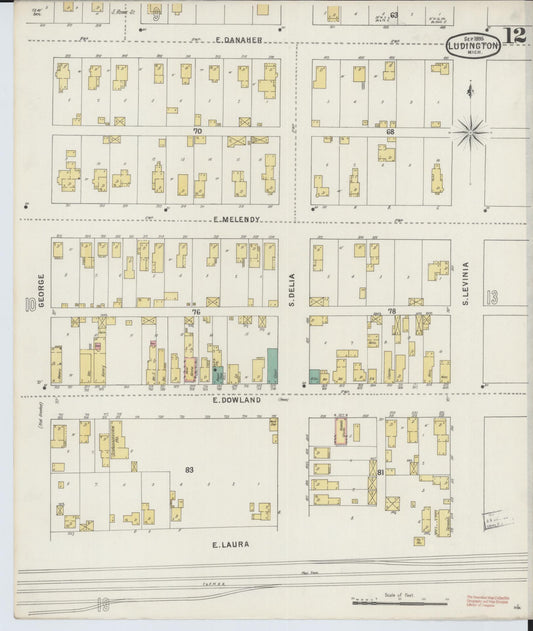 Sanborn Fire Insurance Map from Ludington, Mason County, Michigan (1895), Sheet #0012 - Historic Sanborn Fire Insurance Map Print, vintage old map wall art, antique decor, genealogy gift, Michigan Michigan map