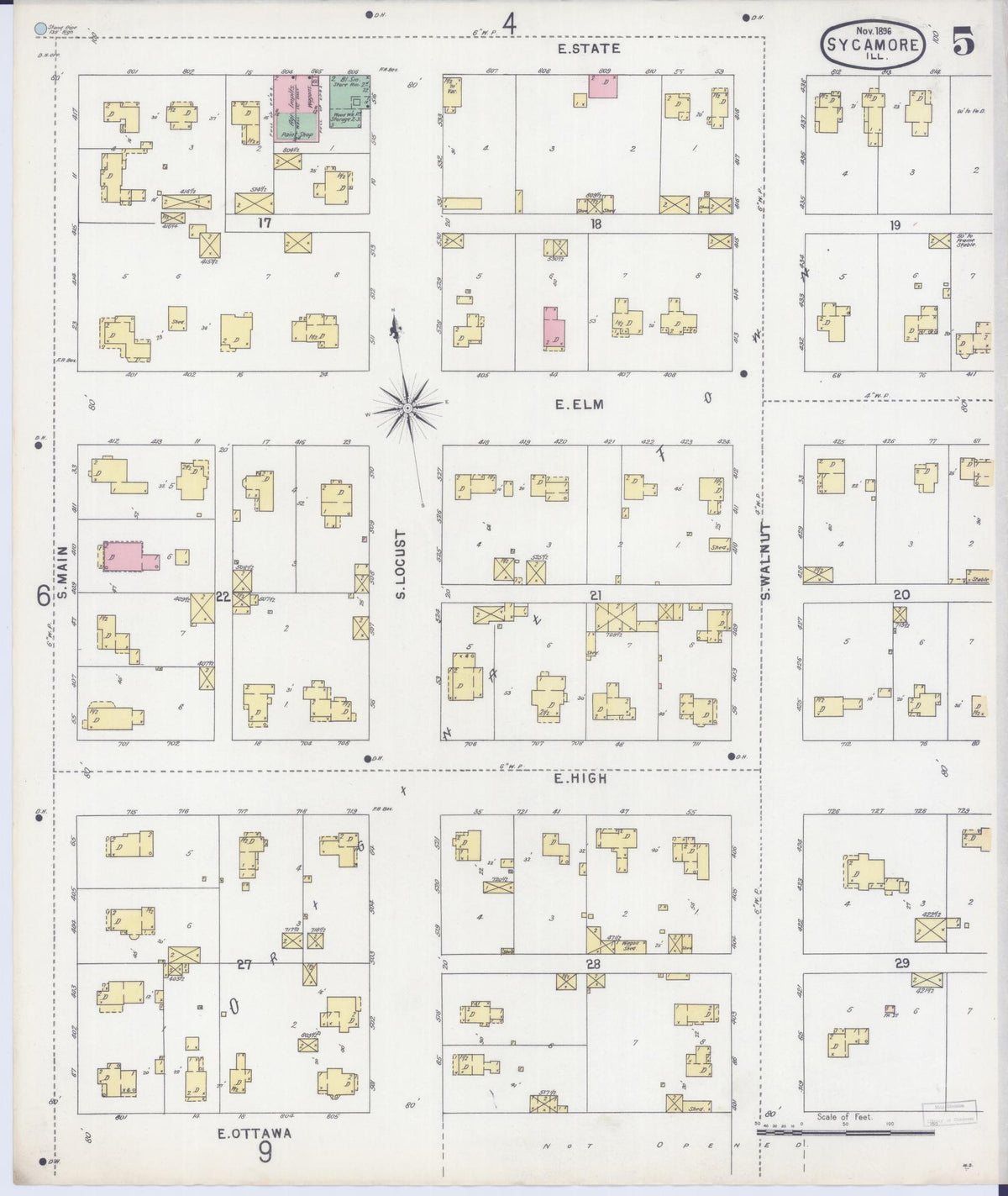 Sanborn Fire Insurance Map from Sycamore, De Kalb County, Illinois (1896), Sheet #0005 - Complete Map Set gallery image, historic Sanborn map, vintage wall art, Illinois Illinois