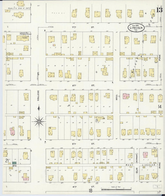 Sanborn Fire Insurance Map from Lincoln, Logan County, Illinois (1909), Sheet #0013 - Historic Sanborn Fire Insurance Map Print, vintage old map wall art, antique decor, genealogy gift, Illinois Illinois map